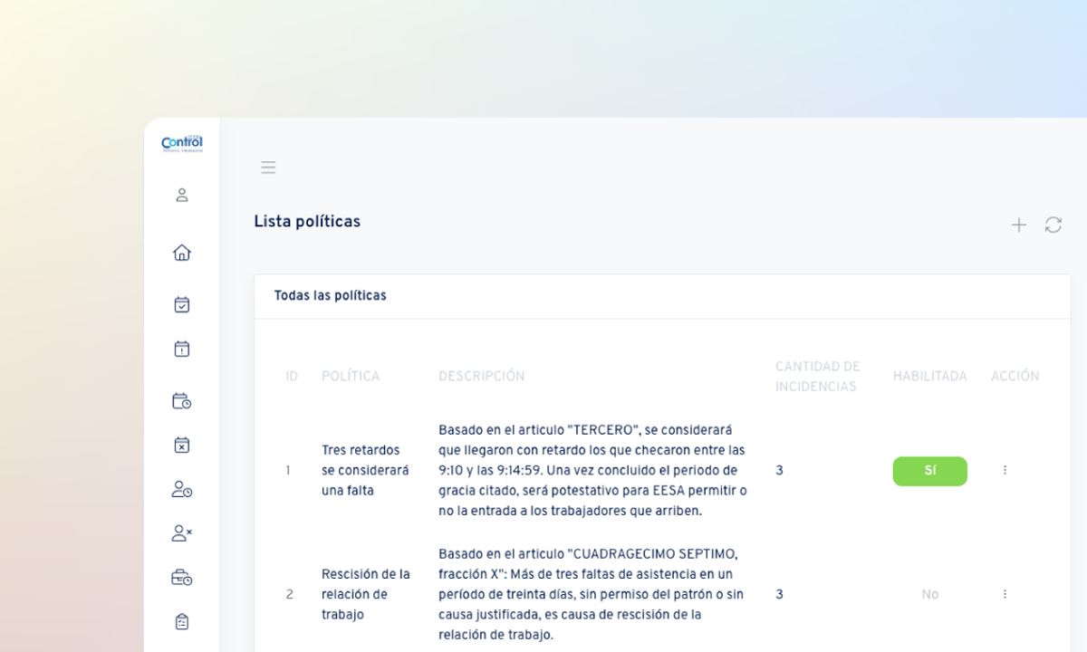 Crea un catálogo de políticas de la empresa